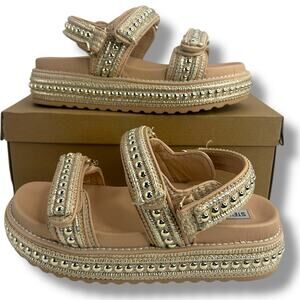 NEW Steve Madden Embellished Platform Sandals Size 8 Gold Platform Studded NWT